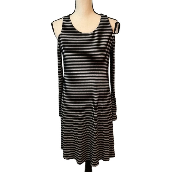 Sugar + Lips Cold Shoulder Striped Midi Dress Size M Drop Shoulder - Picture 1 of 11